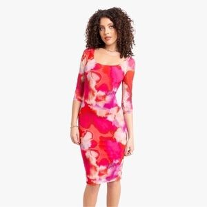 NEW Black Halo Udele Sheath Dress Printed Mesh Stretch Pink Medium NWT